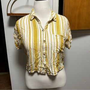 Yellow Striped Button Down Crop Top